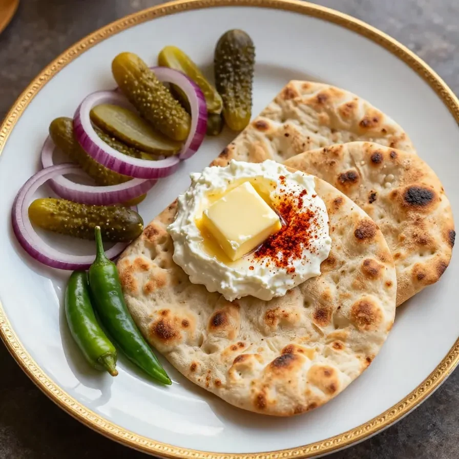 A close-up view of a freshly cooked aloo paratha served on a plate with butter on top.