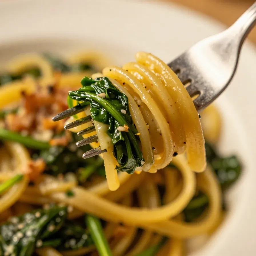 A bowl of freshly cooked spinach pasta garnished with parmesan cheese.