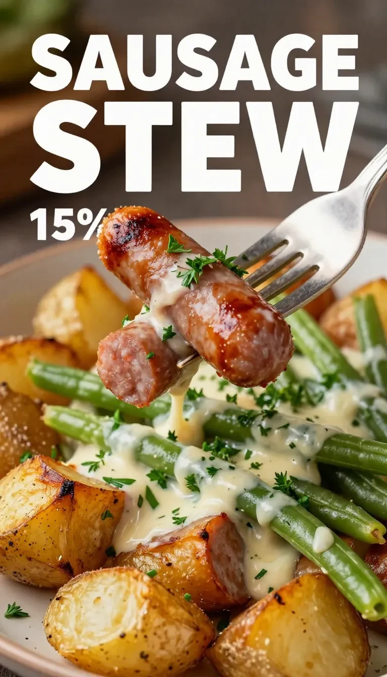 A rustic dish featuring swamp potatoes and sausage served in a cast iron skillet.