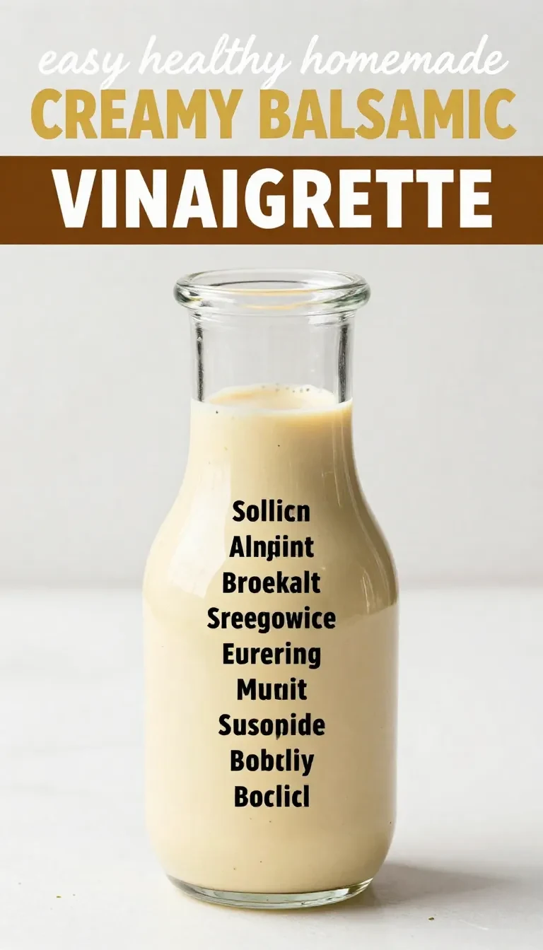 A jar of healthy homemade creamy balsamic vinaigrette salad dressing surrounded by fresh vegetables.