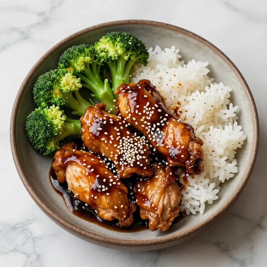 A plate of juicy teriyaki chicken served with steamed broccoli.