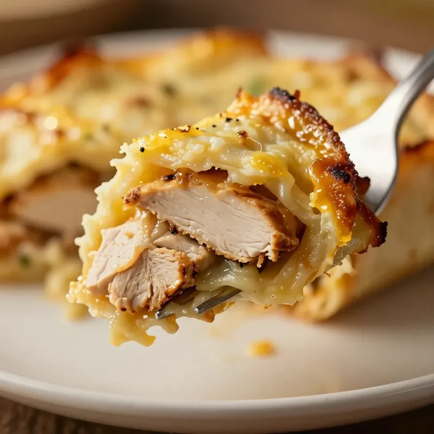 A baked chicken burrito casserole topped with melted cheese and garnished with cilantro in a white baking dish.