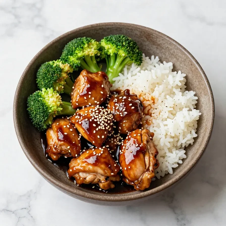 A plate of juicy teriyaki chicken served with steamed broccoli.