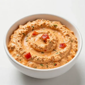 A bowl of creamy Rotel dip served with tortilla chips on a wooden table.