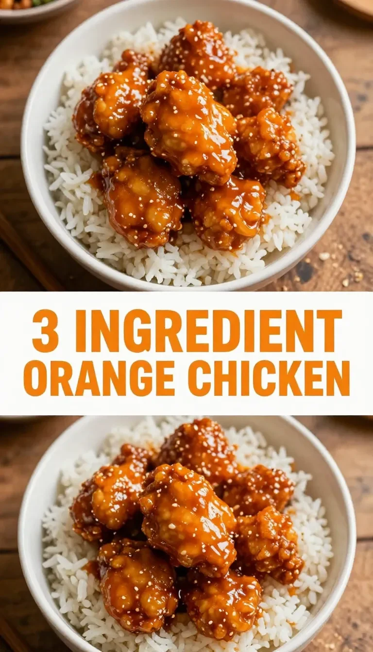 Plate of 3-ingredient orange chicken served with a side of steamed rice.