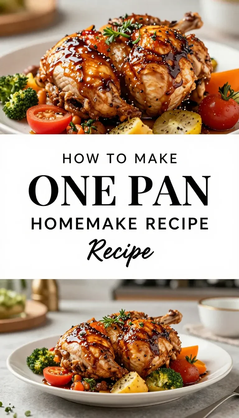 A single pan filled with balsamic chicken, vegetables, and herbs, freshly cooked and ready to serve.