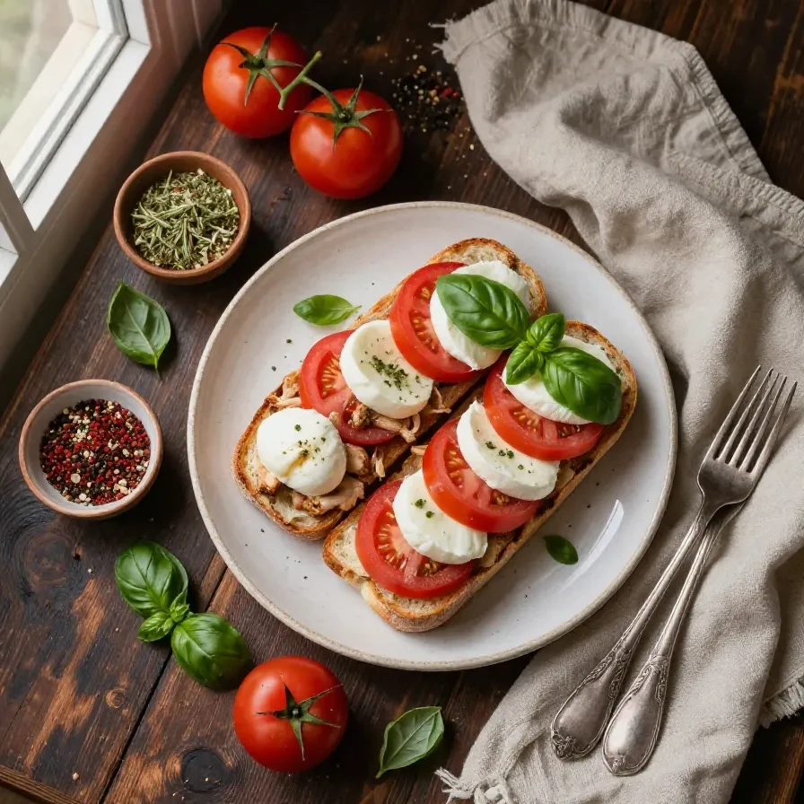 Grilled Chicken Caprese Panini with melted mozzarella, fresh basil, and ripe tomatoes on toasted bread.