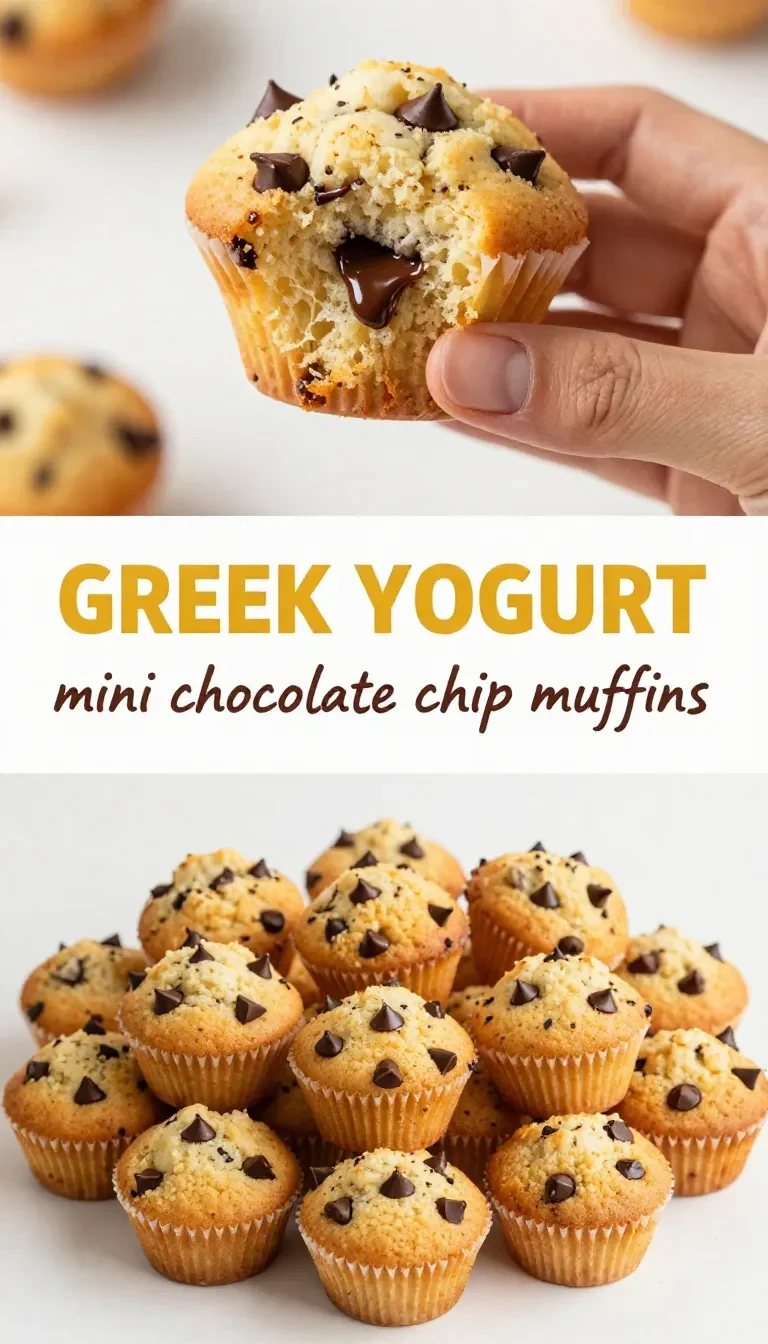 A close-up of freshly baked mini chocolate chip muffins on a wooden table.