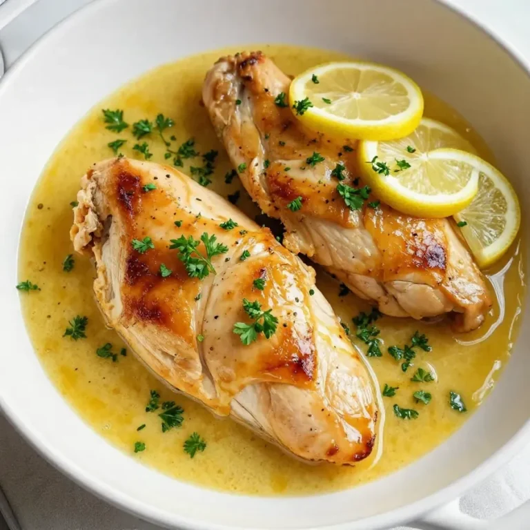 A plate of lemon chicken served with a creamy lemon butter sauce and garnished with fresh parsley.