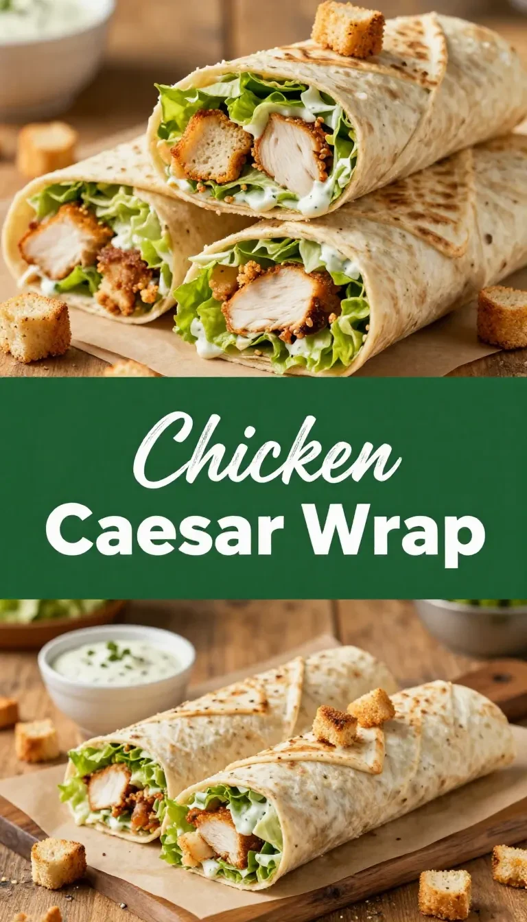 A freshly prepared chicken Caesar wrap with grilled chicken, lettuce, and Caesar dressing.