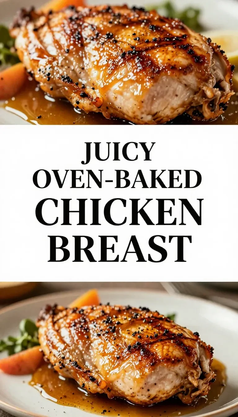 A perfectly baked chicken breast served on a white plate with fresh herbs.