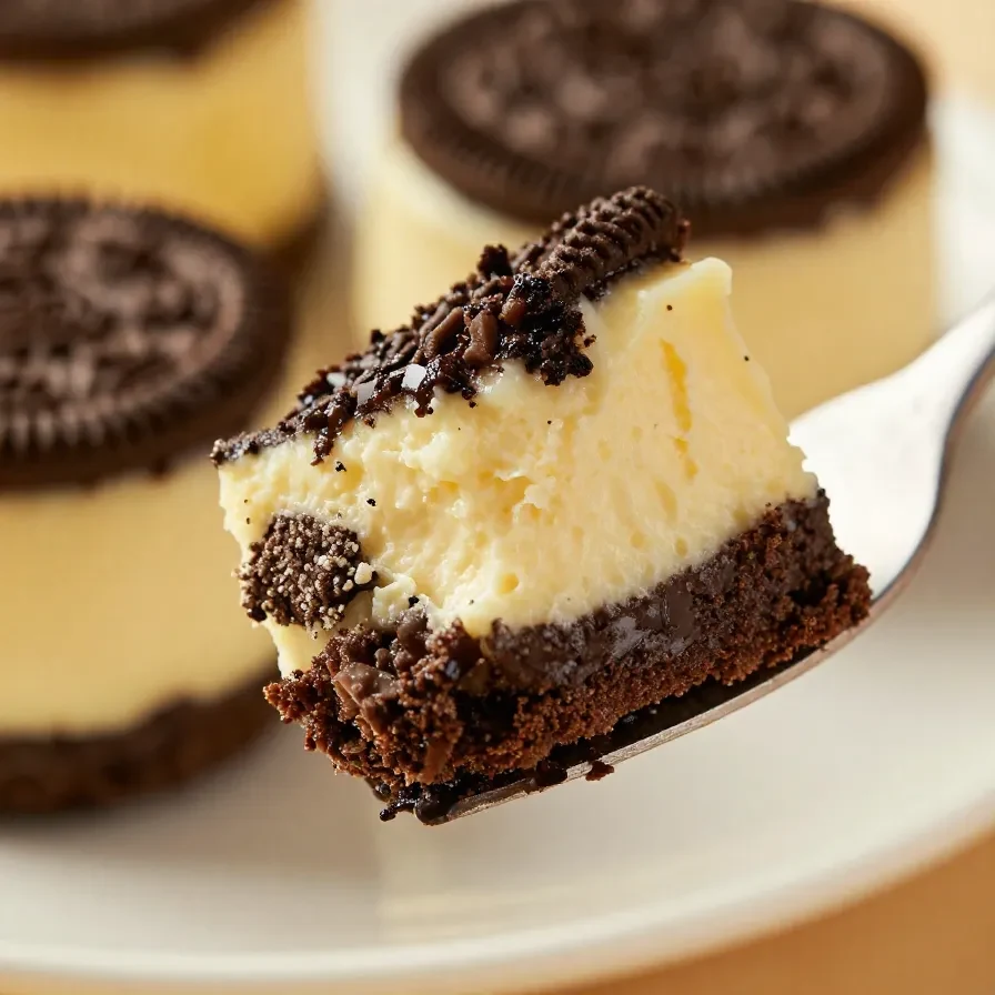 Close-up of Oreo no-bake cheesecake cups topped with crushed Oreos and whipped cream.