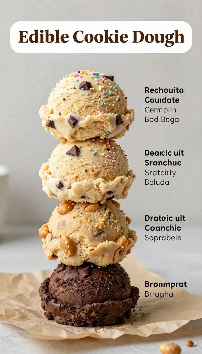 A bowl of edible chocolate chip cookie dough topped with chocolate chips and a spoon.