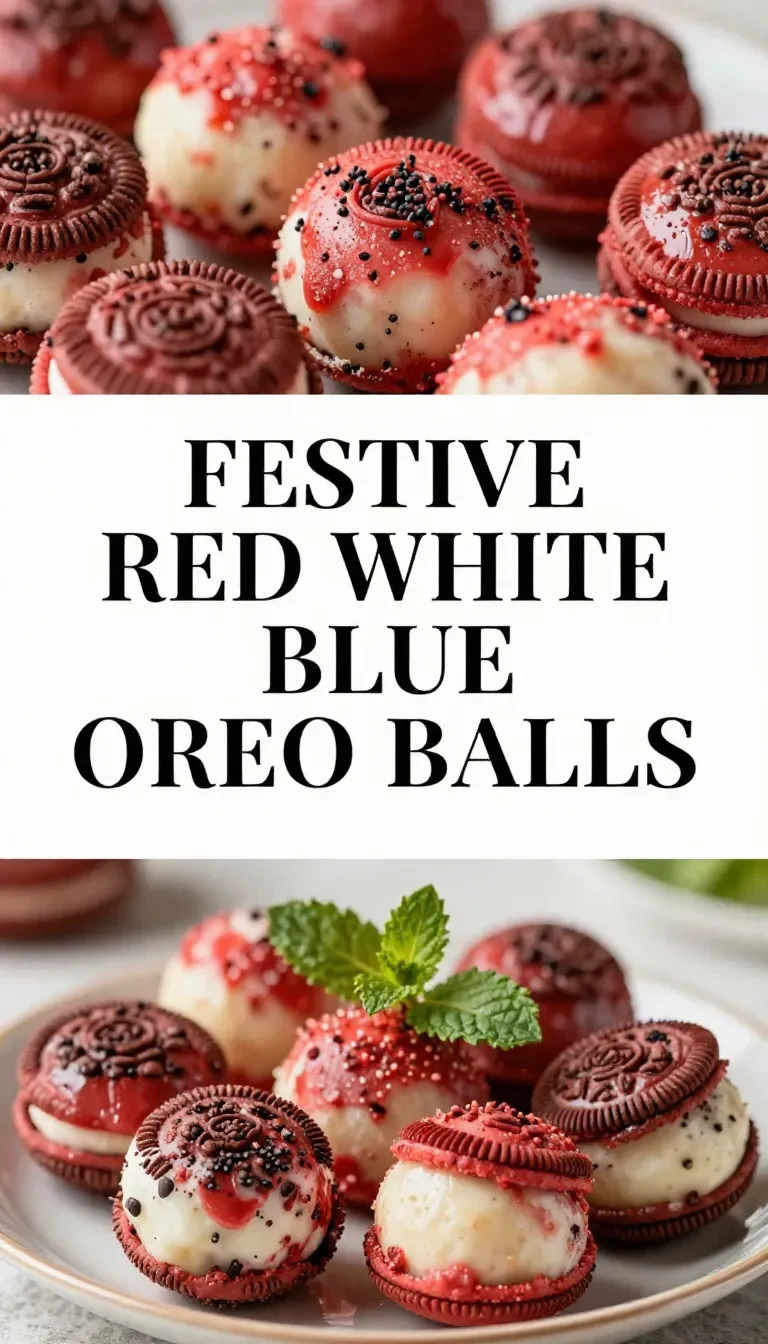 A plate of Oreo balls decorated with red, white, and blue sprinkles, perfect for patriotic celebrations.