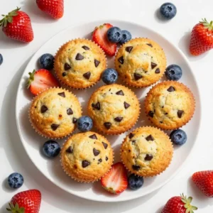 A plate of pancake mini muffins with golden-brown tops, arranged neatly on a wooden table.