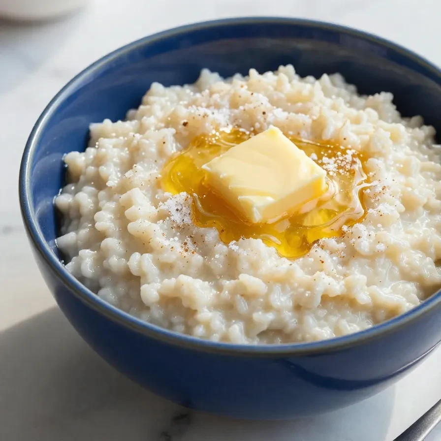 A bowl of traditional Norwegian Rommegrot topped with cinnamon and sugar.