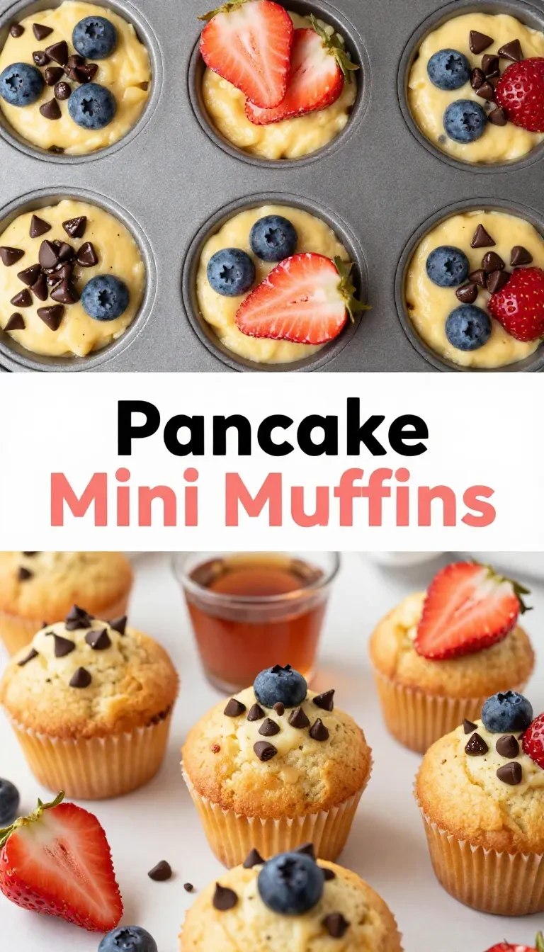 A plate of pancake mini muffins with golden-brown tops, arranged neatly on a wooden table.
