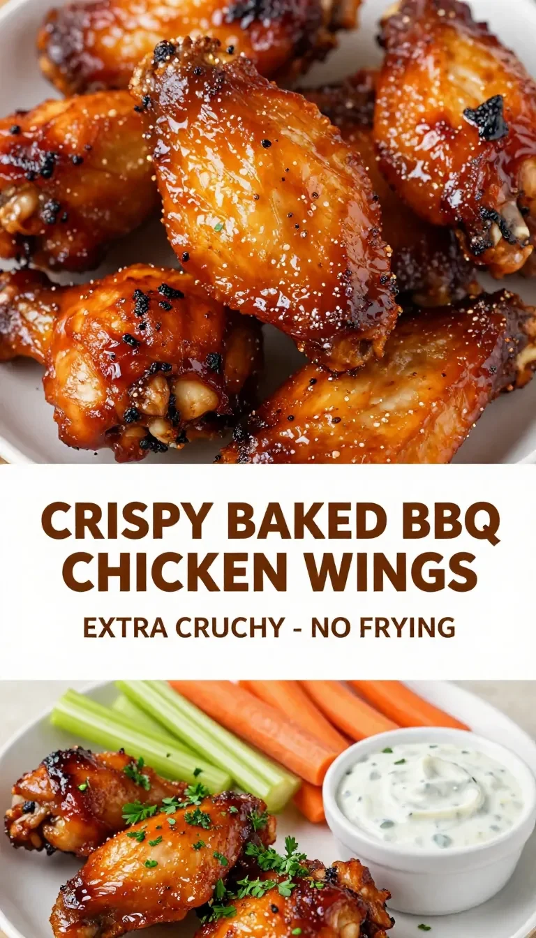 A plate of crispy baked BBQ chicken wings served with dipping sauce and garnished with green onions.