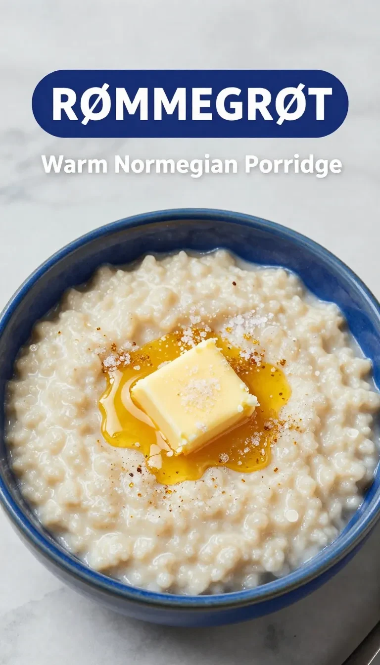 A bowl of traditional Norwegian Rommegrot topped with cinnamon and sugar.