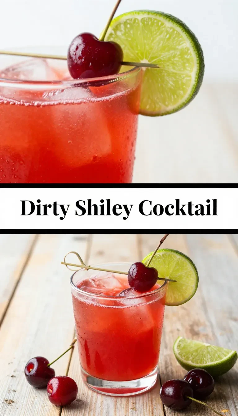 A vibrant Dirty Shirley cocktail garnished with a cherry and served in a tall glass.