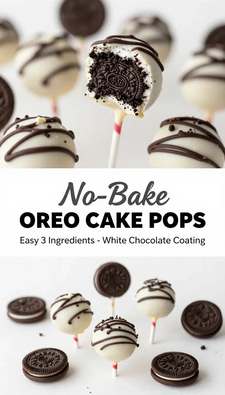 A close-up of easy no-bake Oreo cake pops displayed on a white plate.
