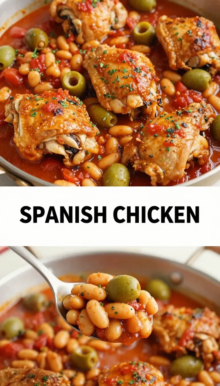 A plate of Spanish chicken served with bravas sauce, garnished with fresh parsley.
