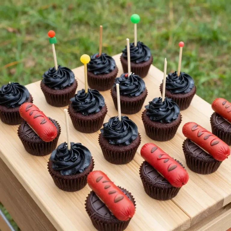 Close-up view of freshly grilled brownie bites served on a wooden plate.