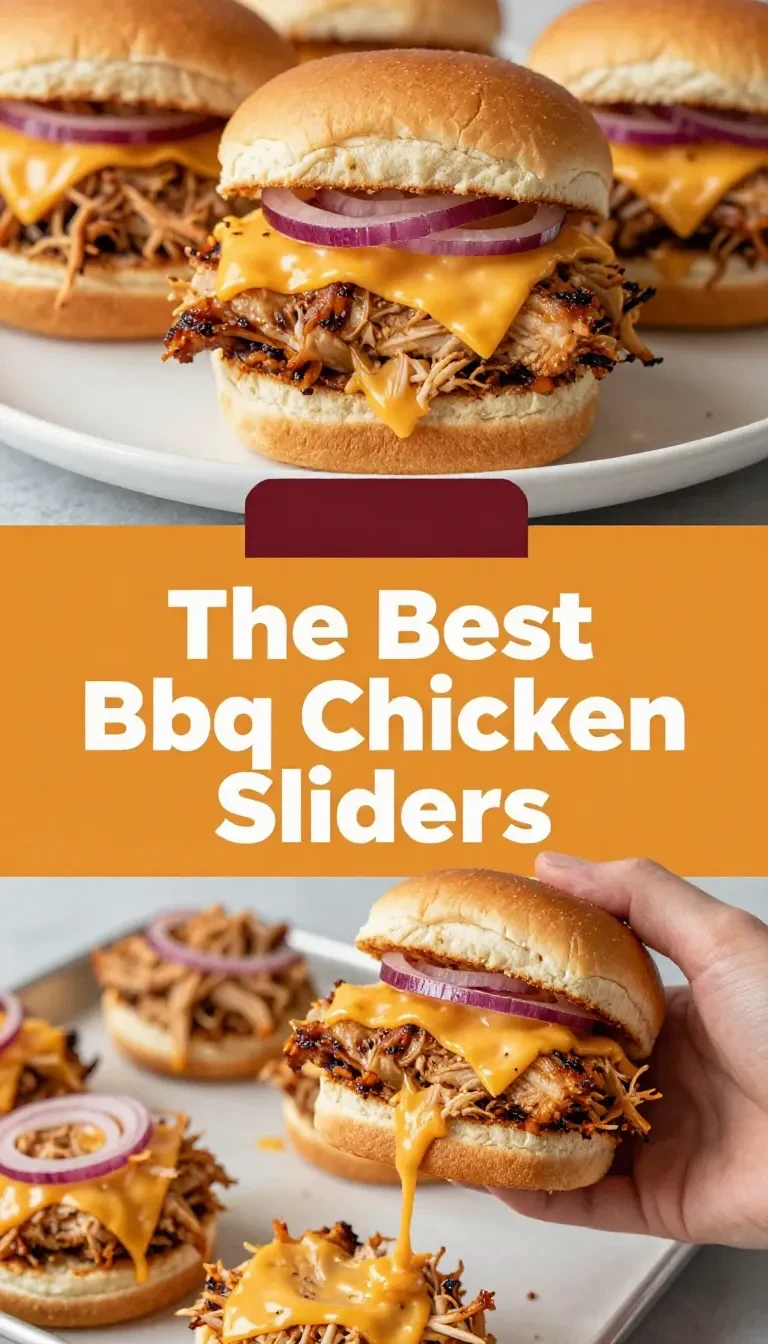 Close-up view of BBQ chicken sliders served on a wooden platter.