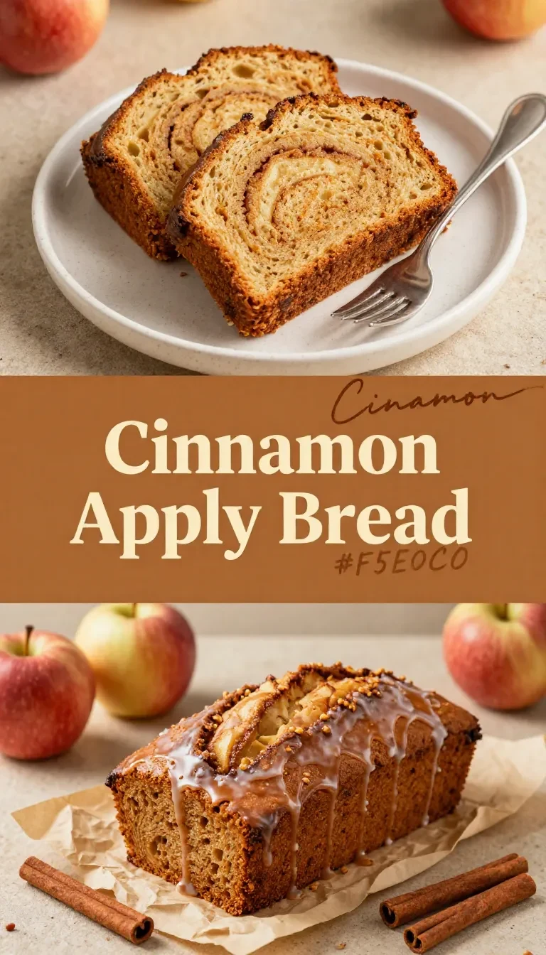 Freshly baked cinnamon apple bread on a wooden cutting board.
