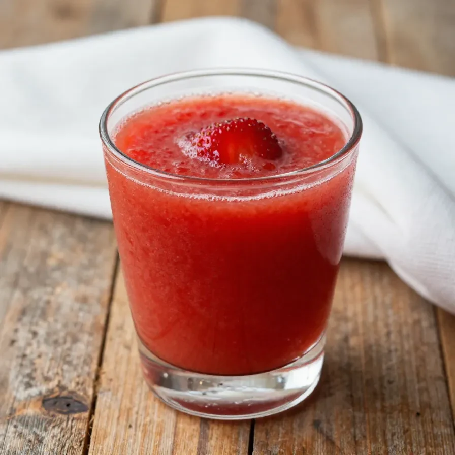 A refreshing glass of strawberry agua fresca with fresh strawberries and mint garnish.