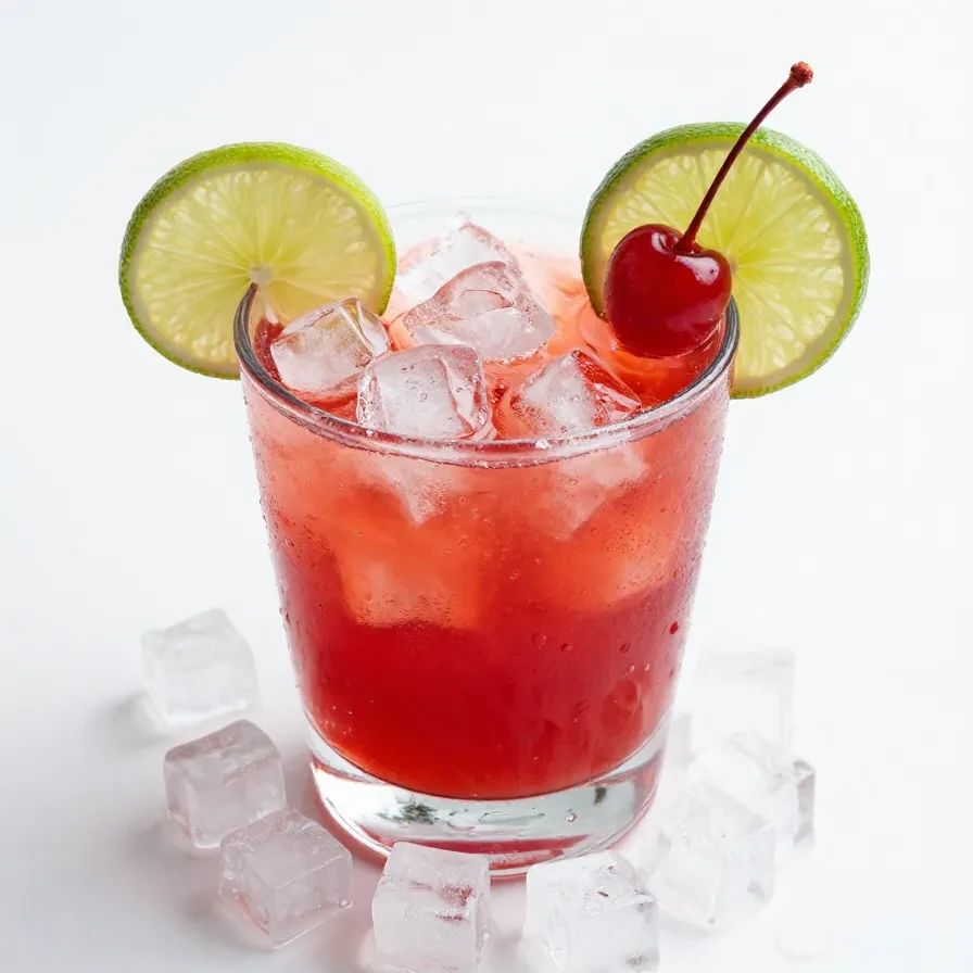 A Dirty Shirley Temple cocktail served in a glass with a cherry garnish.