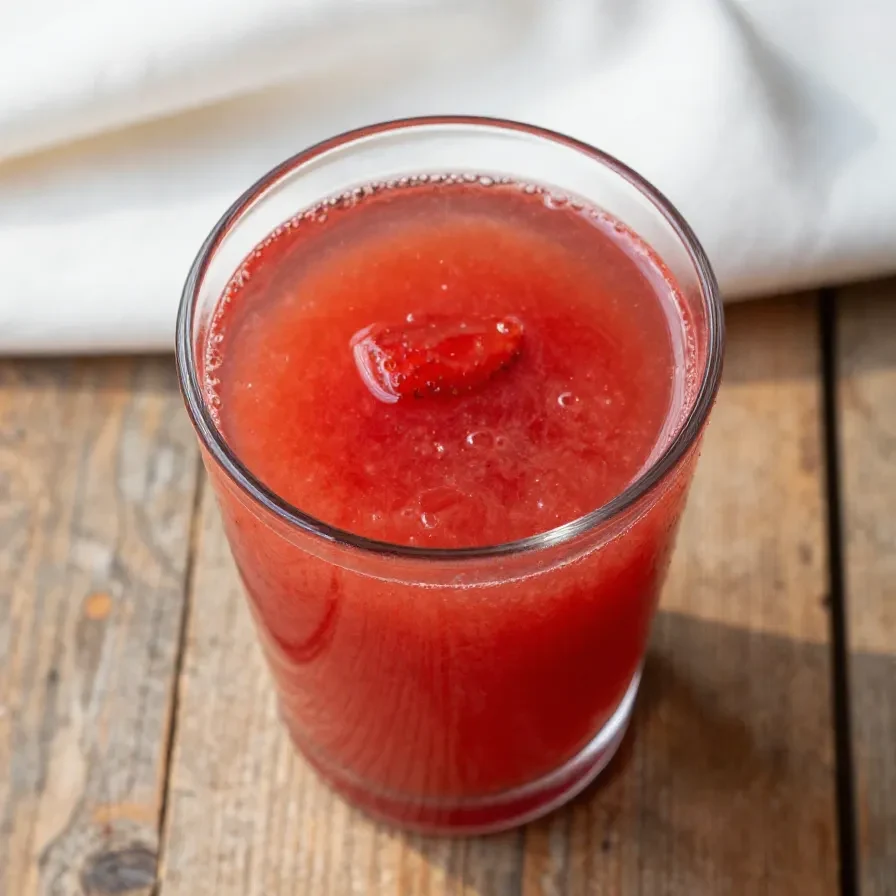 A refreshing glass of strawberry agua fresca with fresh strawberries and mint garnish.