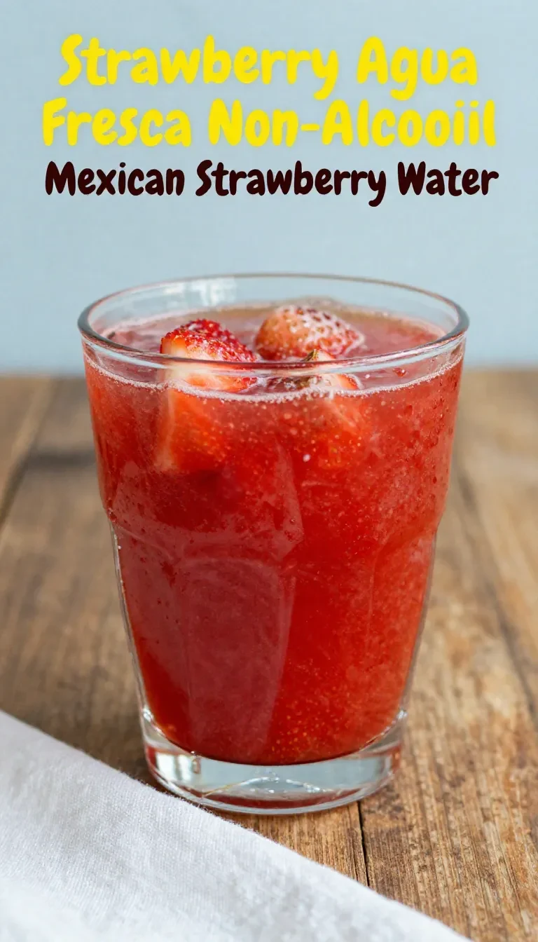 A refreshing glass of strawberry agua fresca with fresh strawberries and mint garnish.