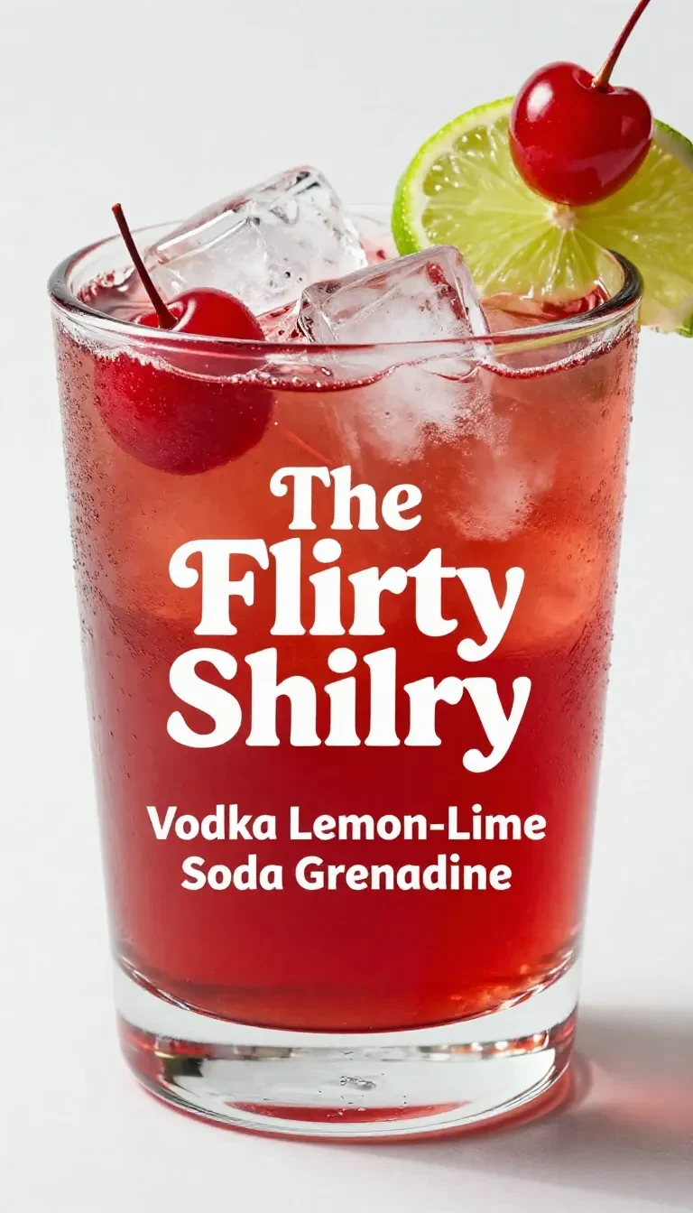 A Dirty Shirley Temple cocktail served in a glass with a cherry garnish.