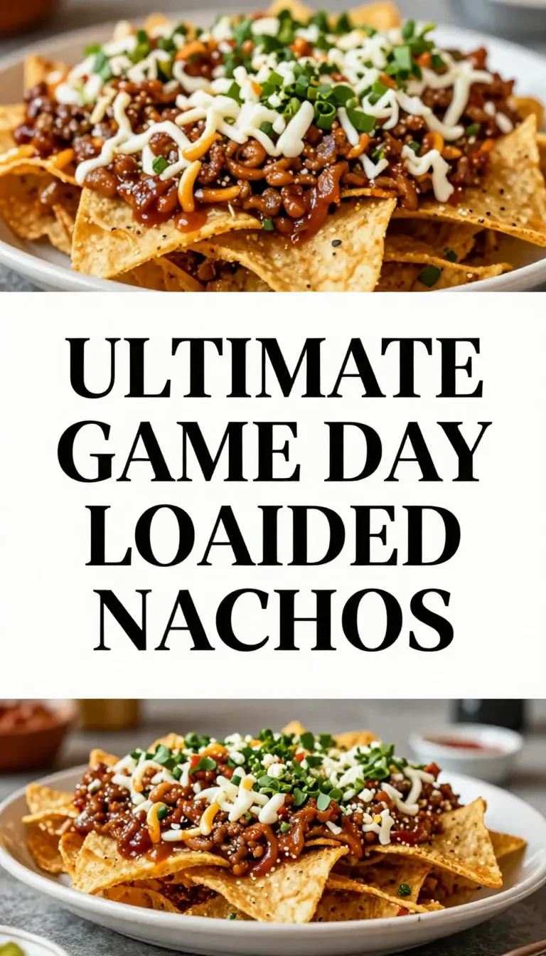 A vibrant tailgate party spread with a variety of appetizers and finger foods on a folding table, including sliders, nachos, and dips, with a football field and stadium in the background.