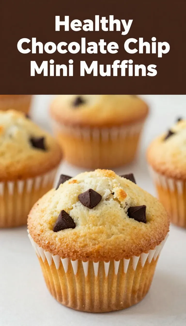 A plate of healthy chocolate chip mini muffins, golden brown and freshly baked.