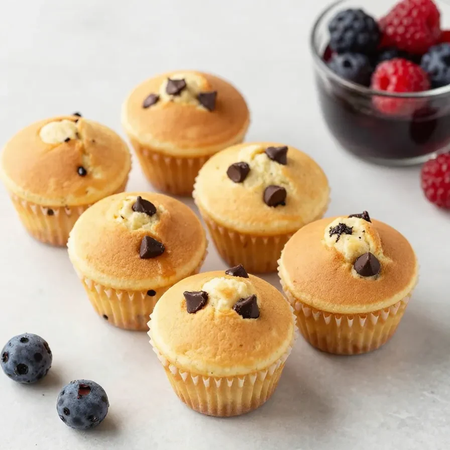 A tray of freshly baked pancake mini muffins with golden tops.