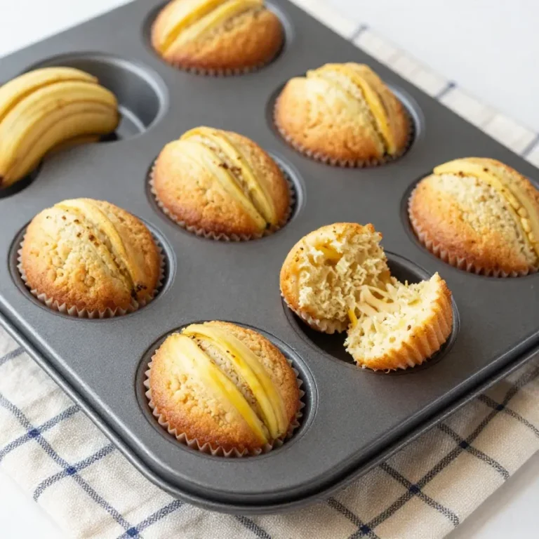 A plate of freshly baked mini banana muffins with golden tops.