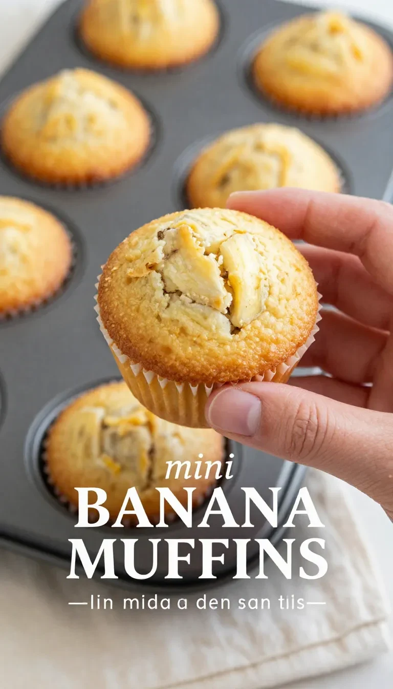A plate of freshly baked mini banana muffins with golden tops.