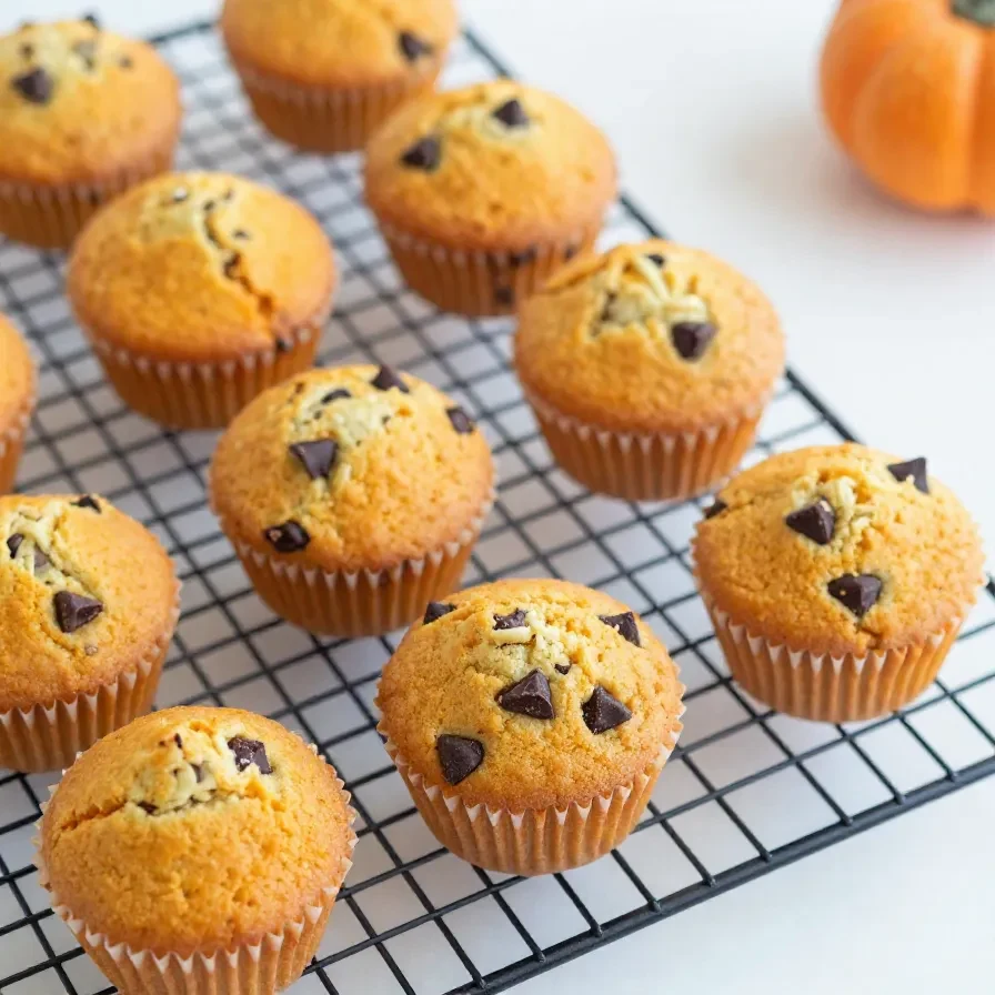 Freshly baked mini pumpkin muffins on a wooden table, perfect for a fall treat.