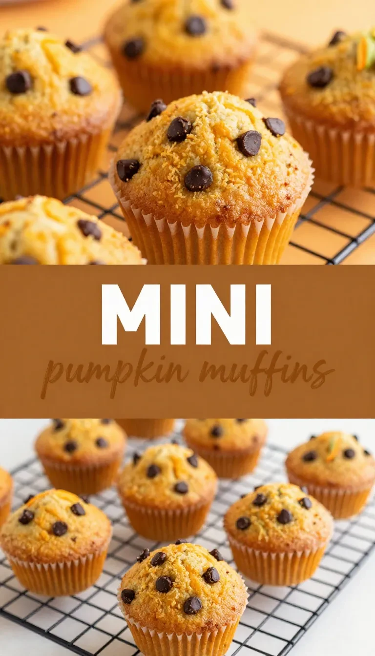 Freshly baked mini pumpkin muffins on a wooden table, perfect for a fall treat.