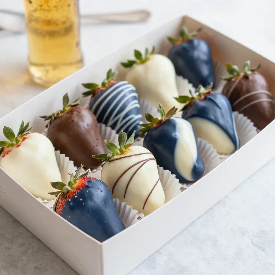A close-up of chocolate-covered strawberries arranged beautifully for Father's Day.