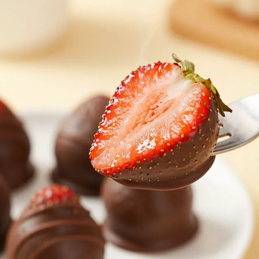 A close-up of chocolate-covered strawberries arranged on a plate, perfect for Father's Day celebrations.