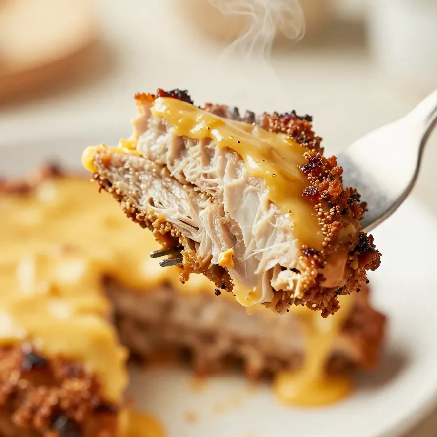 A cast-iron skillet filled with sliced chicken Philly cheese steaks, melted provolone cheese, sautéed bell peppers and onions, served on a toasted hoagie roll.