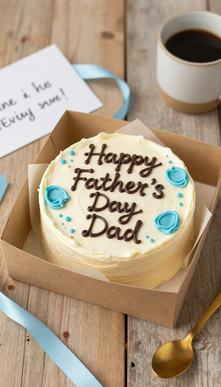 A handmade Father's Day bento cake with a thank you note, featuring a simple Korean cake design.