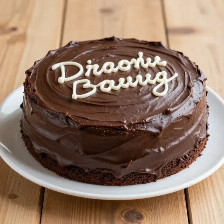 A beautifully decorated Father's Day cake with chocolate frosting and 'Happy Father's Day' written on top.