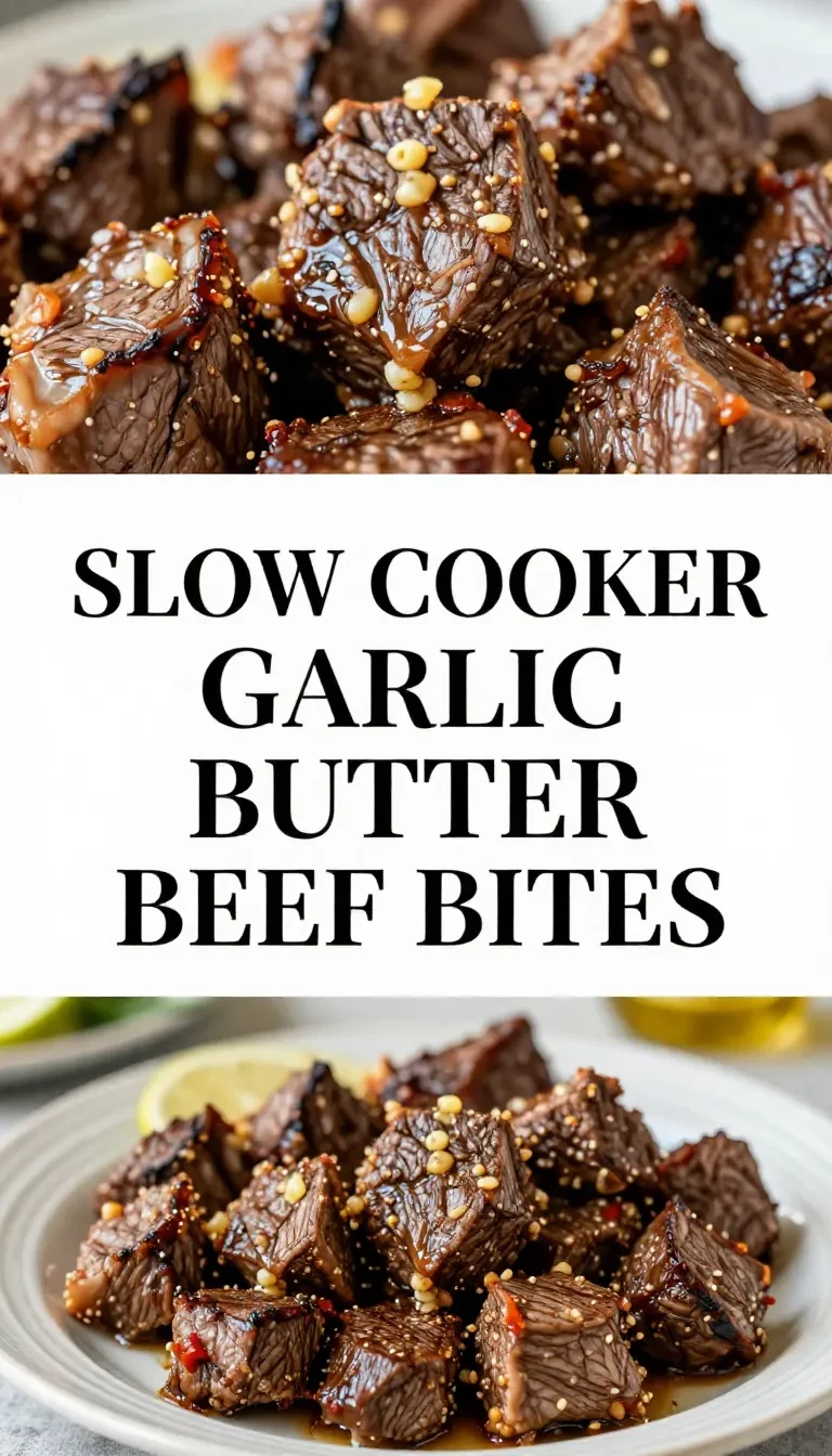 A hearty dish of slow cooker garlic butter beef bites served with tender potatoes on a plate.