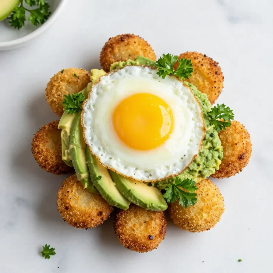 Crispy hash brown avocado egg cups served on a white plate, perfect for breakfast or brunch.