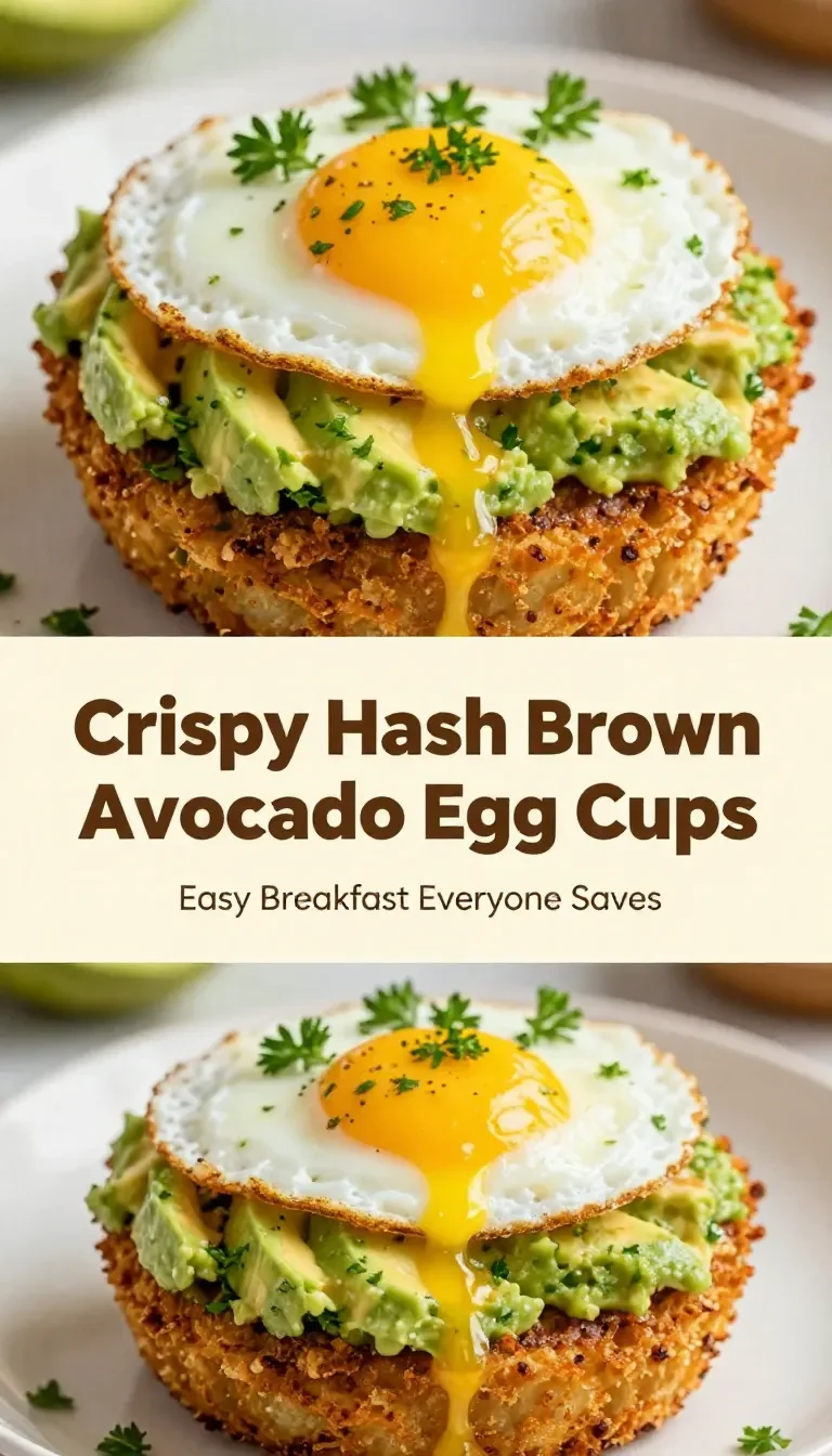 Crispy hash brown avocado egg cups served on a white plate, perfect for breakfast or brunch.
