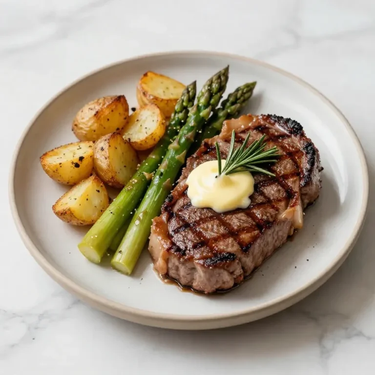A perfectly grilled steak dinner served with roasted vegetables, celebrating Father's Day for two.